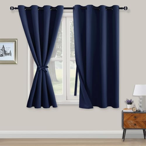 XWZO Blickdichte Vorhänge Verdunklungsvorhänge mit Ösen 2 Stücke Gardienen mit Raffhalter Lichtundurchlässige Vorhänge für Schlafzimmer,WonhzimmerBüro, 138x132 cm, Blau