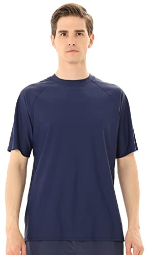 TIZAX Men's Rash Vest Short Sleeve UV Rash Guard Shirts UPF 50+ Sun Protection Swimming Top Sport Tee Shirt Quick Dry Navyblue 3XL