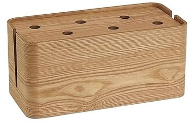 VIGAN 1PCS Tavolo Organizzatore di cavi in ​​legno Scatola di giunzione in legno massello Scatola di immagazzinaggio per avvolgicavo Supporto per clip da tavolo per TV Box (S:28X13X13CM, Wood Color)
