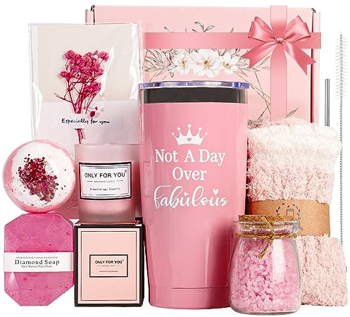 TOPCHANCES Geschenke für Frauen,Geburtstagsgeschenk für Freundin Weihnachtsgeschenke 20oz Edelstahl Weinbecher mit Socken Geschenkbox Aromatherapie-Badeset für Schwester,Ehefrau,Geschenk Frauen