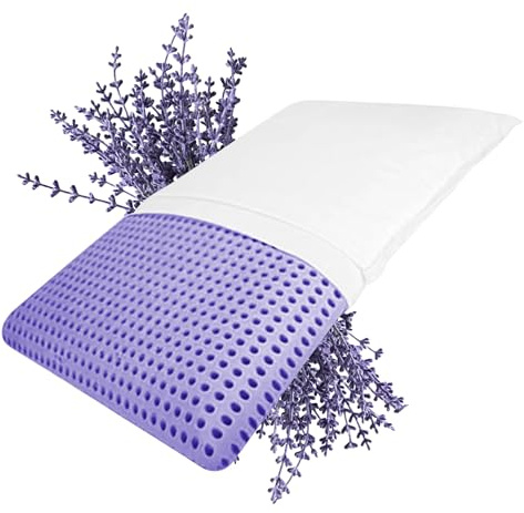 MaxxGoods Nackenstützkissen mit Lavendel Duft + 100% Baumwollbezug - Duftkissen Viscoelastischer Thermo Soft Schaum - orthopädisches Kopfkissen Ergonomisch, Atmungsaktiv, Antiallergisch (73x43x13,8cm)