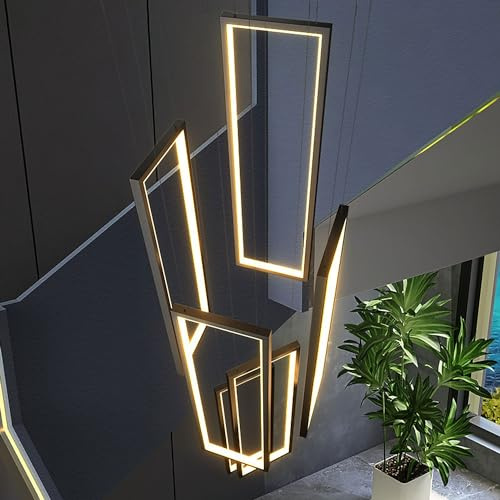 HYQJUNE Modern LED Geometrie Pendelleuchte Wohnzimmerlamp Aluminium Treppe Kronleuchter Xuanguan Schlafzimmer Hängeleuchte Schwarz Salon Esszimmer Deckenleuchte Acryl Hängelampe,6 heads white light