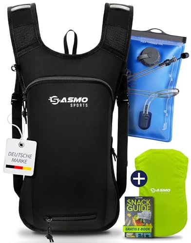 SASMO® Fahrradrucksack klein 6L mit Trinkblase (Schwarz) - Thermofach & Helmnetz | MTB Rucksack & Skirucksack - Ultraleicht 350g | Fahrrad Rucksack wasserdicht - Regenschutz | Trinkrucksack Fahrrad