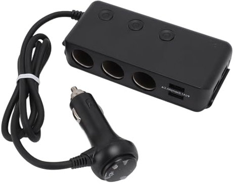 Adaptador Divisor de Encendedor de Cigarrillos, 120 W 12 V/24 V 3 Enchufes Divisor de Encendedor de Cigarrillos de Coche Adaptador de Corriente con Pantalla LED, 3 Enchufes + 3