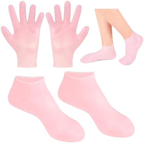 1 par de fundas de pie y guantes, calcetines de silicona para mujer - Pedicura hidratante Gel-Spa para Talones Agrietados con Efecto Peeling