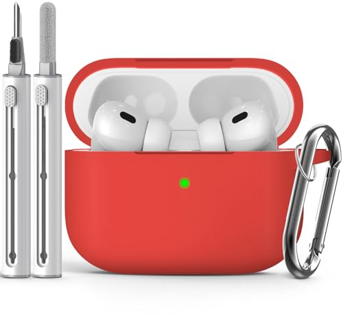 Inesore Compatible with AirPods Pro 1st/2nd Case - Red | Silicone Protective Case Cover for Apple Air Pod Pro (2019/2022/2023), Unisex Design, with Cleaning Kit