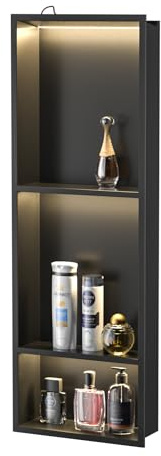 Bernkot Led Shower Niche 30 X 12 Matte Black Stainless Steel Shower Niche with 3-Tiers Shelf & Light IP66 Waterproof No Tile Needed Niches Shower for Bathroom Storage Recessed Bathroom Shelves