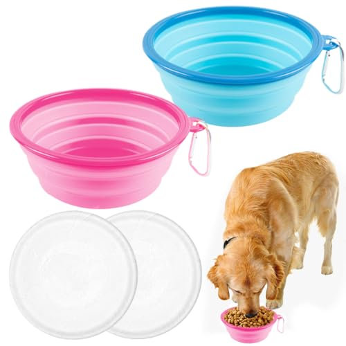 OIGWBPH 2 Stück Großer Hundenapf Faltbar, Faltbare Hundereisenäpfe, tragbarer Hundewasserfutternapf mit Verschluss, Haustier-Katzen-Futterbecher für Reisen, Wandern (350 ml)