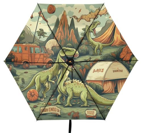Linnyio Cartoon Dinosaurier Kunst Taschenschirm, UV-Schutz, Kompakter Reiseschirm, Sonnenschutz für Jungen und Mädchen