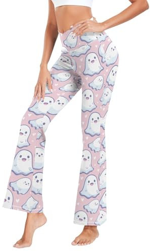 Fustylead Süße Geist und Herzen im Kawaii-Stil Damen Kreuz hohe Taille Stretch Glockenunterteil Flare Yogahose S-XXL, rose, L