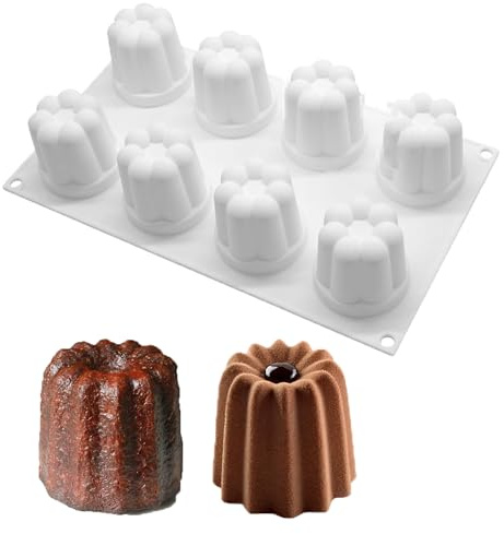 duoyif Moule à Cannelé En Silicone 8 Cavités 58x57 mm Moule à Cannelés Sans BPA, Moules à Gâteaux Cannelés, Moule Cannelé Pour Cupcakes Tartes Gâteaux Chocolat Puddings (Blanc, H58mm)