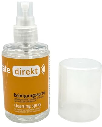 DIREKT Reinigungsspray - 100 ml Pumpflasche mit Zerstäuber - Für Hörgeräte, Ohrstücke, Gehörschutz & In-Ears - Schonende & Gründliche Reinigung