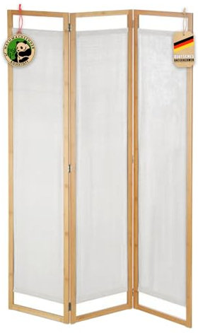 Floordirekt Bambus-Raumteiler Tennessee – 3-teilige, Faltbare Trennwand aus Bambus & Stoff für Wohnzimmer, Büro oder Schlafzimmer
