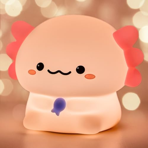 GIBOHOM Axolotl Luz Nocturna Infantil, LED Recargable Lampara Bebe Noche Táctil de Silicona con 30 Minutos Temporizador, Axolotl Luz Bebe Nocturna con 3 Modos Brillo Buen Regalo para Niños, Niñas
