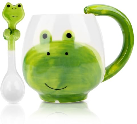Frosch Tasse, Frösche Tassen Becher mit Löffel, 400 ml Süß Kaffeetasse Frosch Teetasse, Keramik Kaffeebecher Frog Mug für Tee Kaffee Milch, Geschenk Geburtstag für Junge Mädchen