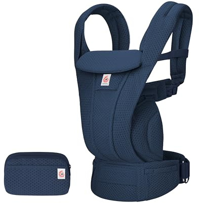 Ergobaby Omni Deluxe Allt-i-ett-bärsele för nyfödda från födseln till 20 kg, ergonomisk 4-positions nätbärsele ryggsäck bärsele resesystem, midnattsblå