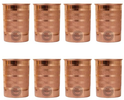 Fashnkart Verres en cuivre pur Eau potable Santé ayurvédique Gobelets en cuivre pur 10,14 oz 300 ml (Toucher Argenté) (8 Pcs)