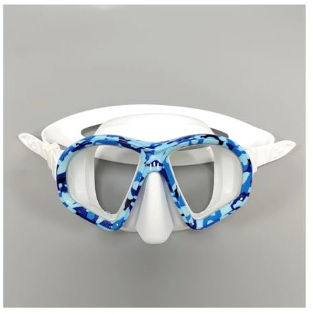 EHYSYN Schnorchelmaske Tauchmaske Camouflage Antibeschlag Harpune Angelausrüstung Schwimmmaske Taucherbrille(Blue White)