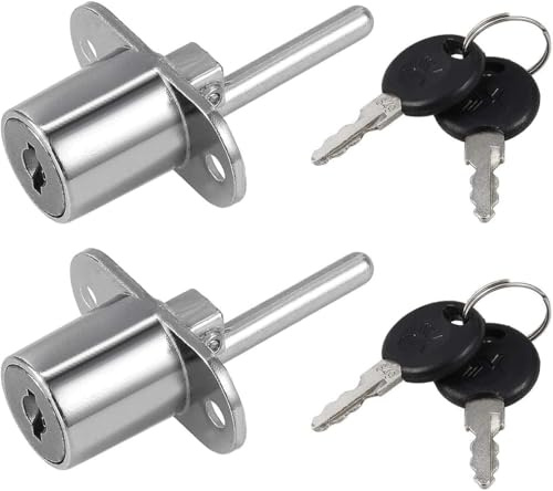 2PCS Filing Cabinet Plunger Lock with Keys - Silver Zinc Alloy for Desk, Cupboard, Door, Filing Cabinet, Wardrobe and Furniture - Drawer Security