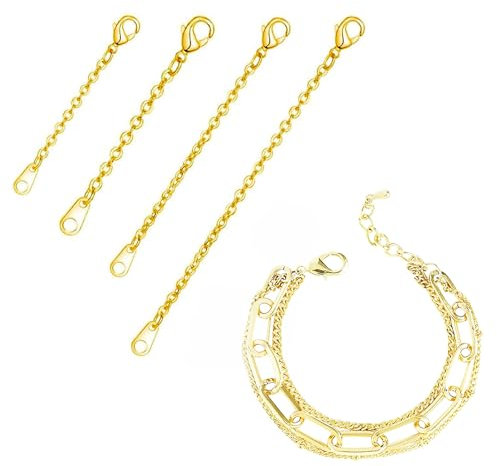 YGCQFH 5-Pack Gold Chain Extenders for Jewelry Making – 2/3/4/6 Inch Necklace Bracelet Extender Clasps – Includes Girl Bracelet, Chain Extension for Necklaces Bracelet Anklet DIY Jewelry
