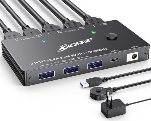YOUTINGHDAV KVM Switch 2 PC 1 Monitor 8K@60Hz 4K@120Hz, USB 3.0 KVM Switch HDMI 2.1 HDCP 2.3 per 2 computer condividono tastiera mouse, con Wired Remote