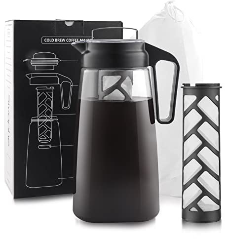 Sivaphe 64oz Cold Brew Coffee Maker with Reusable Mesh Filter, Lightweight Iced Coffee and Tea Maker with Flip Cap Lid and Spout,100% Leak-Proof,BPA Free Tritan,2L