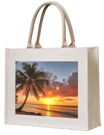 AMREWQYL Sac de transport en toile avec motif palmier hawaïen, coucher de soleil