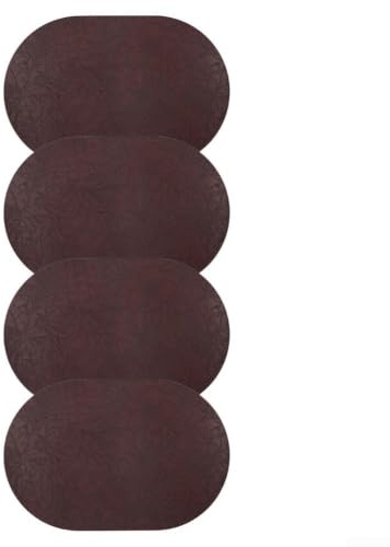 Set mit 4 stilvollen doppelseitigen Tischsets in ovaler Form aus waschbarem PU-Leder (dunkelbraun)
