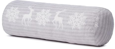 Gözze - Kissenrolle Scandic, Nackenrolle mit winterlichem Rentier-Design, Dekorative Rolle aus Mikrofaser, 60 x 20 cm - Creme