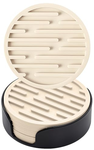 Untersetzer Gläser Set, Silikon Runde Glasuntersetzer (Beige) | rutschfeste Tassenuntersetzer für Tasse, Tisch, Kaffee, Bar, Getränke, Drinking Coasters Cup Mat, 6 Stücke