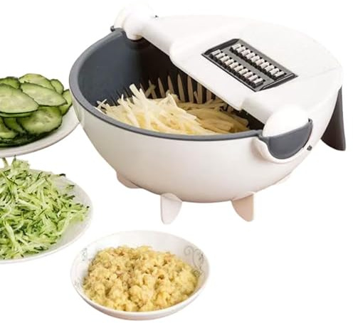 fineo Mandoline Pro - Coupe légumes 9 en 1 avec panier de vidange, pour fruits, légumes et pommes de terre en cuisine