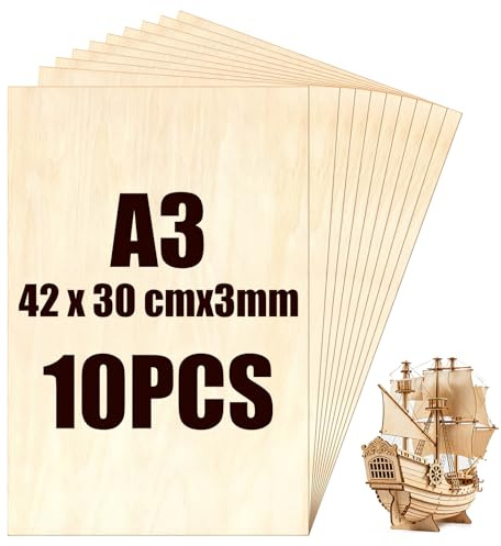 MOPUBZO 10 Stück A3 Sperrholz, 420 x 300 x 3mm Sperrholzplatte, Holzplatten zum Basteln, Holz Platten für Schnitzen, Modellbau, Laserschneiden, Brandmalerei, Dekorieren, Gemälde