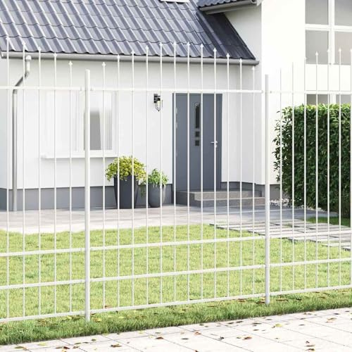 Gecheer Gartenzaun mit Bogenoberteil Weiß 1,7x2 m Stahl, Gartenzaun Dekorativ Metall für Blumenbeete Hundeauslauf Grundstücksabgrenzung im Garten Hof und Terrasse42003921