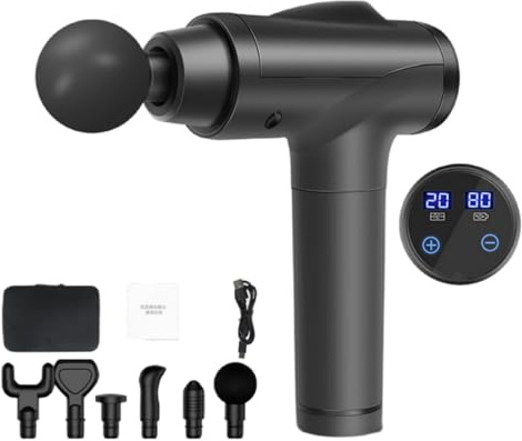 Massagepistole mit 30 Geschwindigkeiten/Massage Gun für tiefe Muskelmassage mit bis zu 3600 Impulsen/min/Aufsätze für Nacken, Rücken & Körper/Mit LCD-Touchscreen