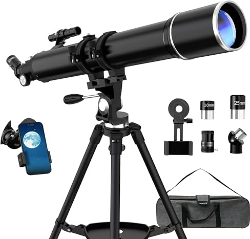 FAMIROSA Telescope for Adults Astronomy, 90mm Aperture 900mm Refractor Telescopes for Beginners, Magnification 36X-270X, with Phone Adapter, Tripod and Carry Bag (Black)