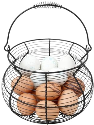 Cesta Para Recoger Huevos | Estantería Vintage De Almacenamiento,con Asa de Alambre y Cesta para Huevos,Para Frutas, Verduras, Picnic, Casa De Campo, Jardín, Y Pascua