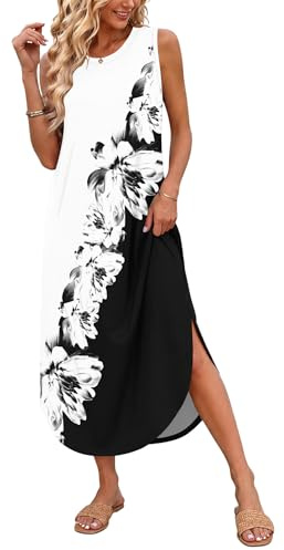 AUSELILY Vestito Lungo Donna Estivo Vestito con Spacco Laterale e Tasche