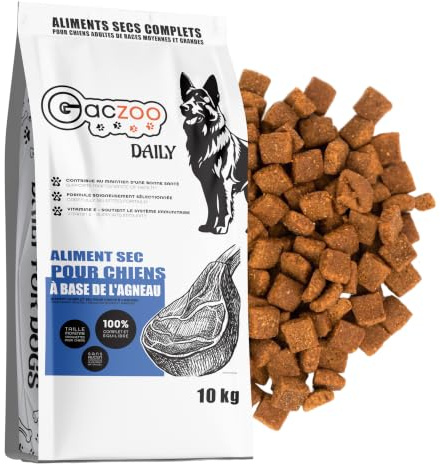 Gaczoo – Croquettes pour Chiens – Agneau – pour Chiens Adultes et Seniors, Races Moyennes et Grandes – avec céréales, Viande sèche et vitamines – 10kg