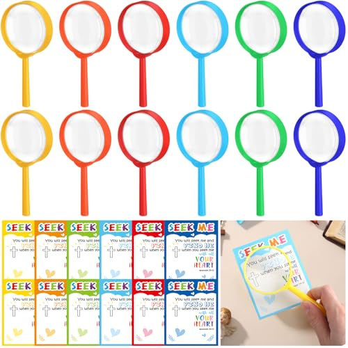 12 Set Magnifying Glasses Graduation Gifts Set for Kids 3X Handheld Magnifying Glasses with Bible Verse Cards VBS Christian Bulk End of The Year Gifts for Students Preschool 2026 Grad Party Favor