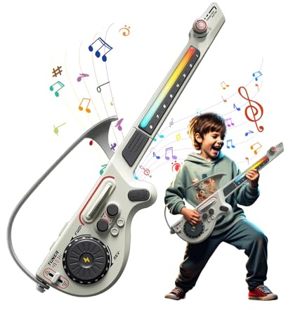 Stringless Smart Guitar for Kids, Electric Guitar Toy with Bluetooth, DJ Mixer, 4 Tones & 3 Styles, Rechargeable Musical Instrument Gift for Boys Girls Ages 3-12 (Gray)