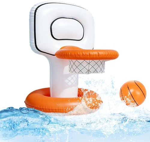Inflatable Backboard Ring, Inflatables Floating Pool Toys, 15.75 Inch Rim with Netting, Floatings Rubberized Sport Goal, Summer Leisure Accessory, Group Supply for Camp Resort Vacation Backyard Beach