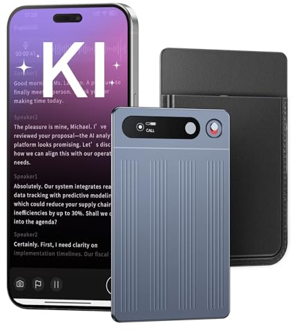KI Digitales Diktiergerät Mit Hülle,64GB Aufnahmegerät Mit KI Transkription & Zusammenfassung,Tragbar Voice Recorder Unterstützt 134 Sprachen,Mini-OLED-Display,Diktiergerät Für Vorlesungen/Meetings