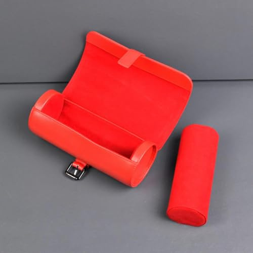 Klockrulle för 2 Klockor, Reseetui med Läderkänsla,Red | Klockorganisatör med mjuk insida, spänne och kompakt rulldesign för resa eller förvaring hemma.,Red