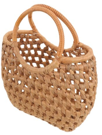SECFOU Handvävd Handgjord Stråväska med Rund Topphandtag Rymlig och Ventilerande Strandväska för Kvinnor Somrig Boho-tote för Resa och Vardagligt Bruk