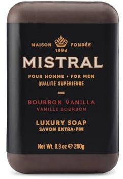 Mistral Bourbon Vanilla Luxury Bar Soap for Men, Natural Soap Bar, 8.8 oz