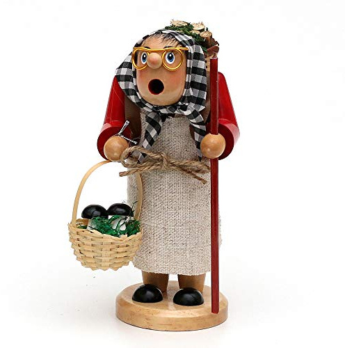 Wichtelstube-Kollektion Holz Räucherfrau Räuchermann Räuchermännchen Räucherfigur Waldfraa mit Juteschürze, braun 8 x 9 x 16 cm