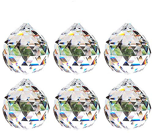 Nuptio 40mm Prisma de Bola Octogonal de Cristal Transparente 6 Piezas - Cuelgan Facetadas Suncatcher Colgante para Lámpara de Techo, Feng Shui, Casa de la Boda, Decoraciones de Oficina