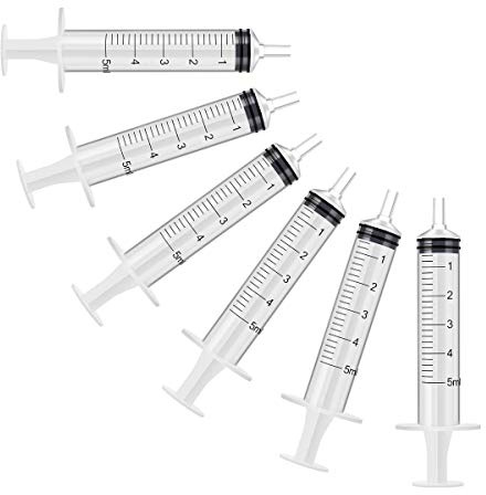 6 Pack – 5ml Plastic Syringe with Measurement, No Needle Suitable for Refilling and Measuring Liquids, Feeding Pets, Oil or Glue Applicator