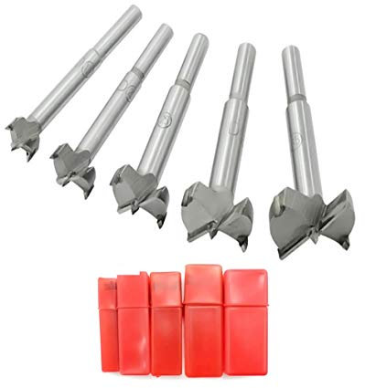 Mengshen Forstner Punte per Trapani Trapano del Legno 15-35mm 5PCS, Set di Foratura in Metallo Duro per carburo cementato con Cerniera al Carbonio HSS con Gambo Tondo