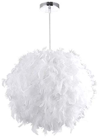 Feather Lampshade Fluffy Pendant Feather Light Shade for Ceilings with E27 Bulb Romantic Droplight Lampshade Elegant Feather Floor Lamps Home Decoration for Living Room Bedroom(30CM)